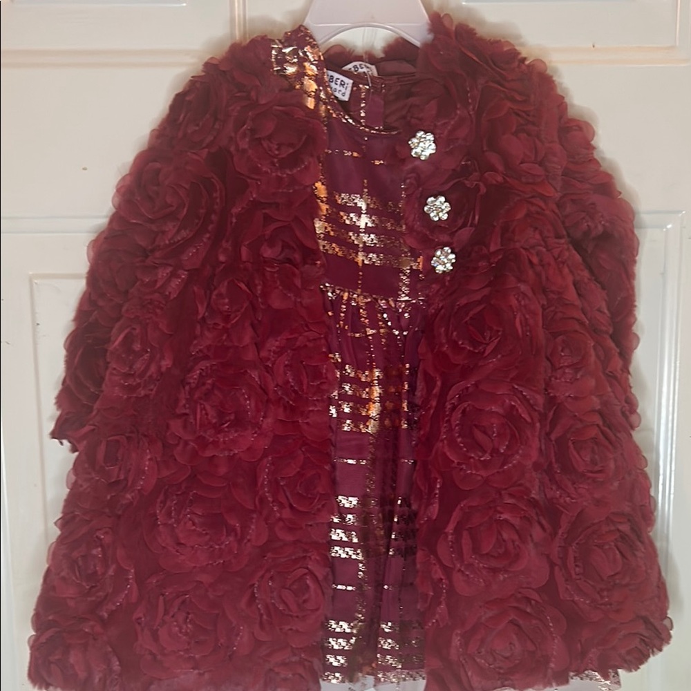 Red Floral Textured Coat with Sequin Dress